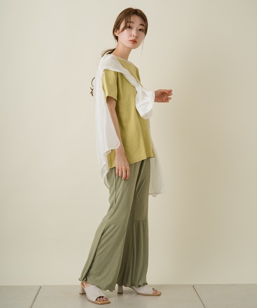 Kastane（カスタネ）の「楊柳切替フレアパンツ（その他パンツ・レディース・ブラック系その他/グリーン/アイボリー/ブラック/サックスブルー・2/1）」の6枚目の写真