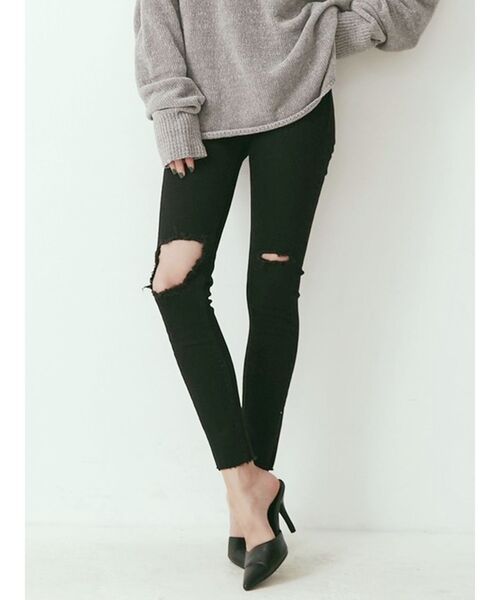 GYDA(ジェイダ)の「H/W KNEEダメージデザインカラーパンツ(チノパンツ・レディース・ブラック/ベージュ・SMALL/MEDIUM/X-SMALL)」の5枚目の写真