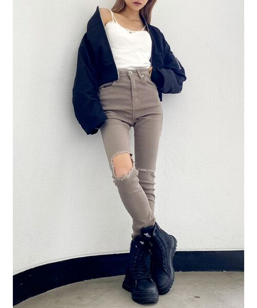 GYDA(ジェイダ)の「H/W KNEEダメージデザインカラーパンツ(チノパンツ・レディース・ブラック/ベージュ・SMALL/MEDIUM/X-SMALL)」の8枚目の写真