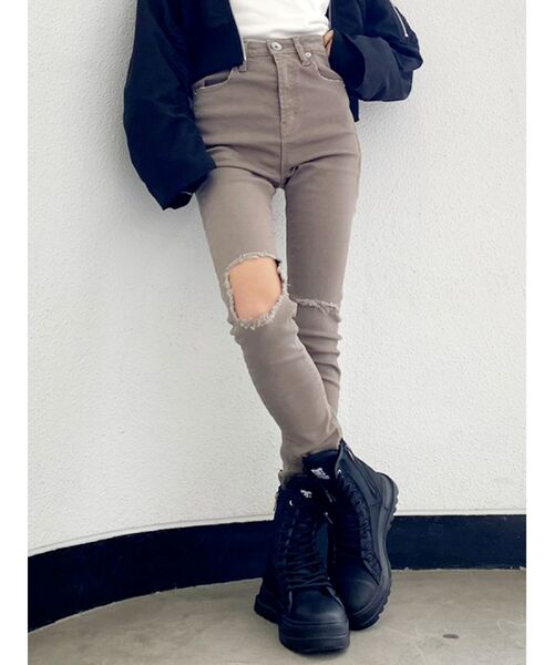 GYDA(ジェイダ)の「H/W KNEEダメージデザインカラーパンツ(チノパンツ・レディース・ブラック/ベージュ・SMALL/MEDIUM/X-SMALL)」の6枚目の写真