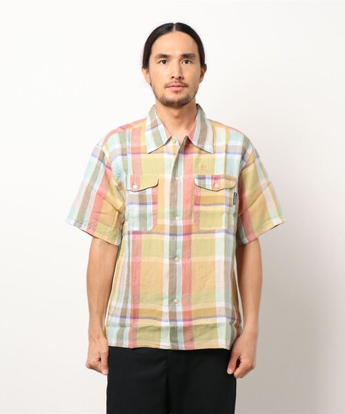 Branchworks(ブランチワークス)の「【Branchworks】リネンチェック大柄 サファリシャツ(シャツ/ブラウス・メンズ・レッド/マスタード・MEDIUM/LARGE)」の1枚目の写真