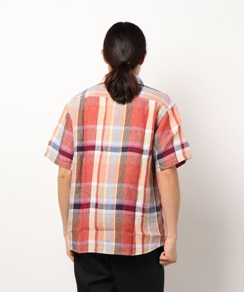 Branchworks(ブランチワークス)の「【Branchworks】リネンチェック大柄 サファリシャツ(シャツ/ブラウス・メンズ・レッド/マスタード・MEDIUM/LARGE)」の3枚目の写真