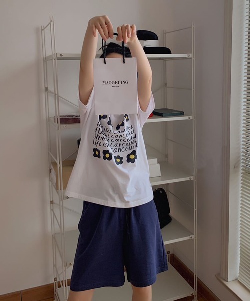 HALEY PESCA（ヘーリーペスカ）の「HALEY PESCA/リンガーネック フラワーTシャツセットアップ（セットアップ・レディース・パープル/ピンク/ブルー/グリーン・FREE）」の3枚目の写真