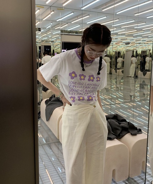 HALEY PESCA（ヘーリーペスカ）の「HALEY PESCA/リンガーネック フラワーTシャツセットアップ（セットアップ・レディース・パープル/ピンク/ブルー/グリーン・FREE）」の11枚目の写真