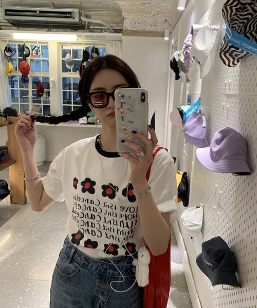HALEY PESCA（ヘーリーペスカ）の「HALEY PESCA/リンガーネック フラワーTシャツセットアップ（セットアップ・レディース・パープル/ピンク/ブルー/グリーン・FREE）」の8枚目の写真