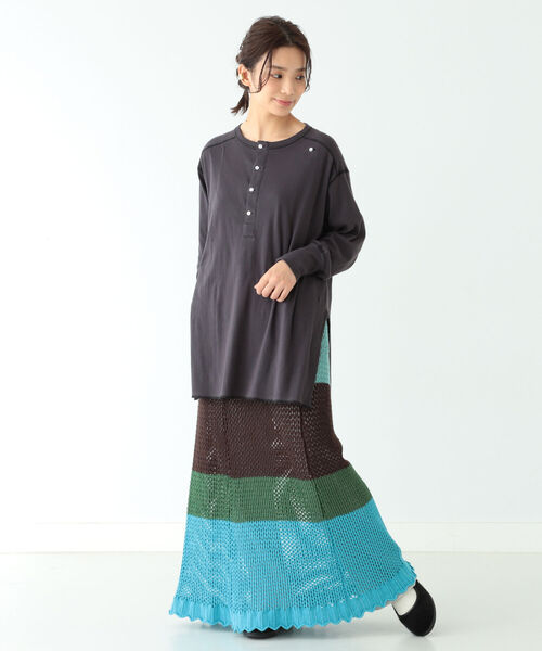 BEAMS BOY（ビームスボーイ）の「BEAMS BOY / ミリタリー リブ ヘンリーネック ロングスリーブ（Tシャツ/カットソー・レディース・ミント/ナチュラル/チャコールグレー・ONE SIZE）」の9枚目の写真