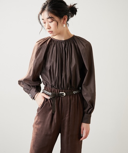 Whim Gazette（ウィムガゼット）の「ローンクルーネックブラウス（シャツ/ブラウス・レディース・サックスブルー/ダークブラウン・FREE）」の22枚目の写真