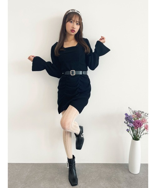 Honey Salon（ハニーサロン）の「パールバックルシャーリングニットワンピース（ワンピース・レディース・ブラック/ピンク・FREE）」の17枚目の写真