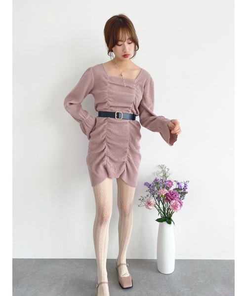 Honey Salon（ハニーサロン）の「パールバックルシャーリングニットワンピース（ワンピース・レディース・ブラック/ピンク・FREE）」の9枚目の写真