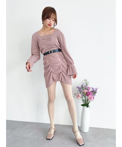 Honey Salon（ハニーサロン）の「パールバックルシャーリングニットワンピース（ワンピース・レディース・ブラック/ピンク・FREE）」の7枚目の写真