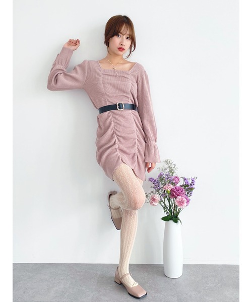 Honey Salon（ハニーサロン）の「パールバックルシャーリングニットワンピース（ワンピース・レディース・ブラック/ピンク・FREE）」の13枚目の写真