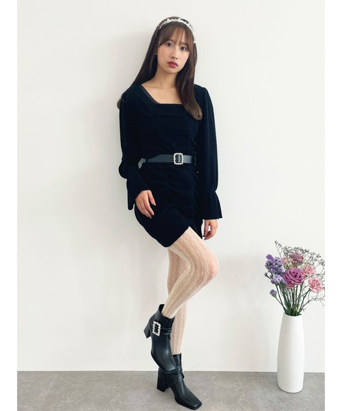 Honey Salon（ハニーサロン）の「パールバックルシャーリングニットワンピース（ワンピース・レディース・ブラック/ピンク・FREE）」の15枚目の写真