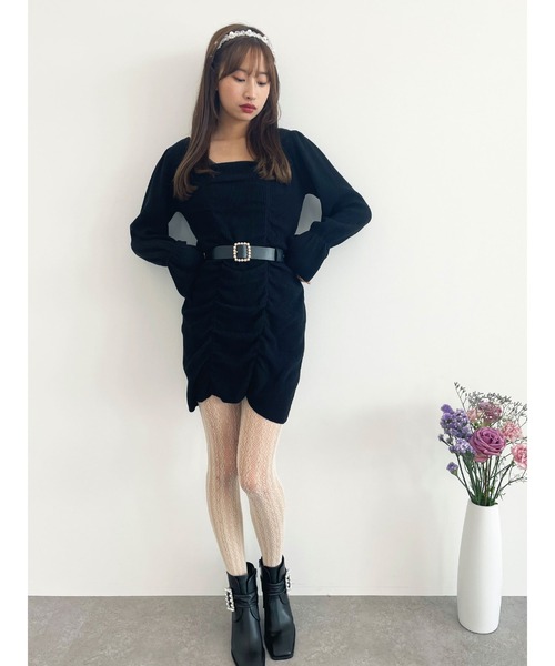 Honey Salon（ハニーサロン）の「パールバックルシャーリングニットワンピース（ワンピース・レディース・ブラック/ピンク・FREE）」の5枚目の写真