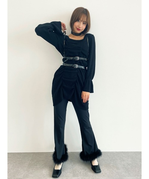 Honey Salon（ハニーサロン）の「パールバックルシャーリングニットワンピース（ワンピース・レディース・ブラック/ピンク・FREE）」の12枚目の写真