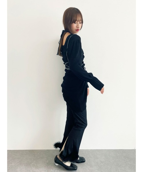 Honey Salon（ハニーサロン）の「パールバックルシャーリングニットワンピース（ワンピース・レディース・ブラック/ピンク・FREE）」の10枚目の写真