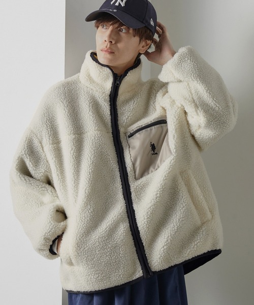 U.S. POLO ASSN.(ユーエスポロアッスン)の「U.S. POLO ASSN. / ユーエスポロアッスン 別注 ビッグシルエット ボンディング ボアフリース スタンドジップブルゾン(ブルゾン・メンズ・ブラック/オリーブ/ナチュラル/グレイッシュベージュ/グリーン/ベージュ・M/L)」の8枚目の写真