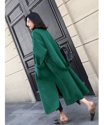 大人シルエット オーバーサイズ ひざ丈 ベルト付きコート