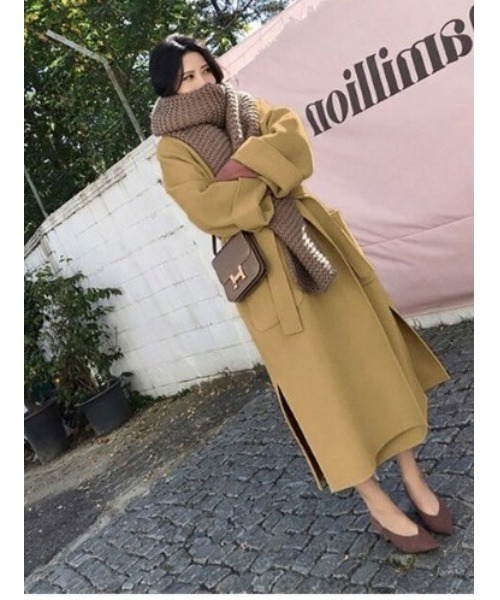 Ritzy(リッツィー)の「大人シルエット オーバーサイズ ひざ丈 ベルト付きコート(チェスターコート・レディース・ブラック/ベージュ/ブラウン/グリーン/マスタード・M/L)」の2枚目の写真