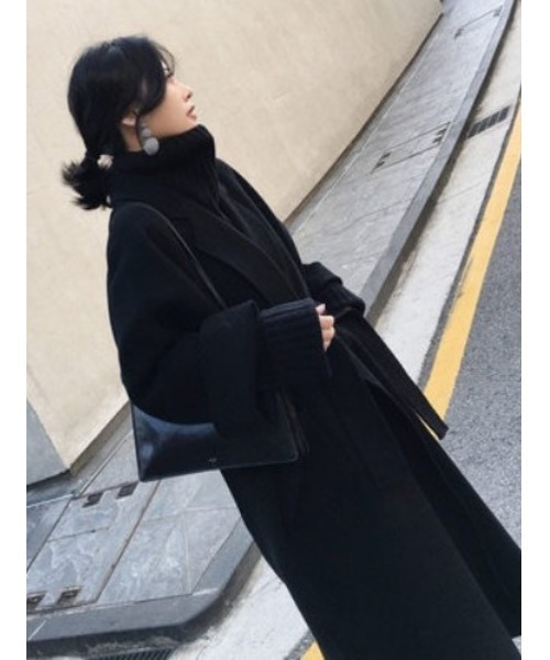 Ritzy(リッツィー)の「大人シルエット オーバーサイズ ひざ丈 ベルト付きコート(チェスターコート・レディース・ブラック/ベージュ/ブラウン/グリーン/マスタード・M/L)」の3枚目の写真