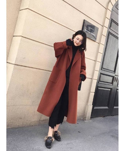 Ritzy(リッツィー)の「大人シルエット オーバーサイズ ひざ丈 ベルト付きコート(チェスターコート・レディース・ブラック/ベージュ/ブラウン/グリーン/マスタード・M/L)」の10枚目の写真