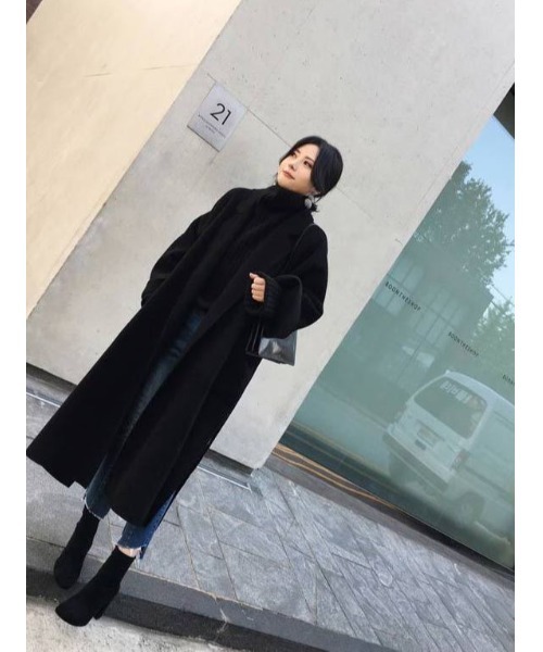 Ritzy(リッツィー)の「大人シルエット オーバーサイズ ひざ丈 ベルト付きコート(チェスターコート・レディース・ブラック/ベージュ/ブラウン/グリーン/マスタード・M/L)」の12枚目の写真