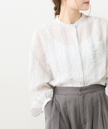 PUAL CE CIN | シャーリング襟フリルブラウス(シャツ/ブラウス)