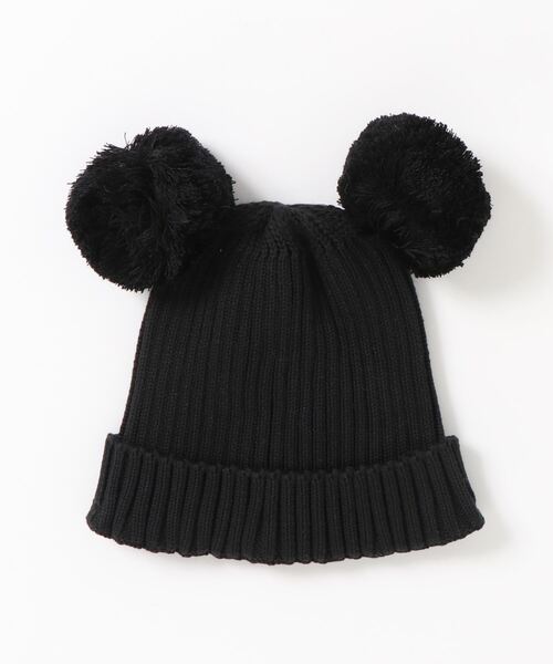 Mini Rodini(ミニロディーニ)の「mini rodini / ポンポン ニット帽(ニットキャップ/ビーニー・キッズ・ブラック/ブラウン・48/50/52/54)」の1枚目の写真