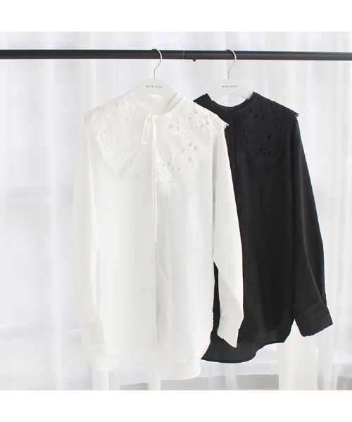 MODE ROBE（モードローブ）の「取り外しレース襟付きブラウス（シャツ/ブラウス・レディース・ホワイト/ブラック・FREE）」の3枚目の写真