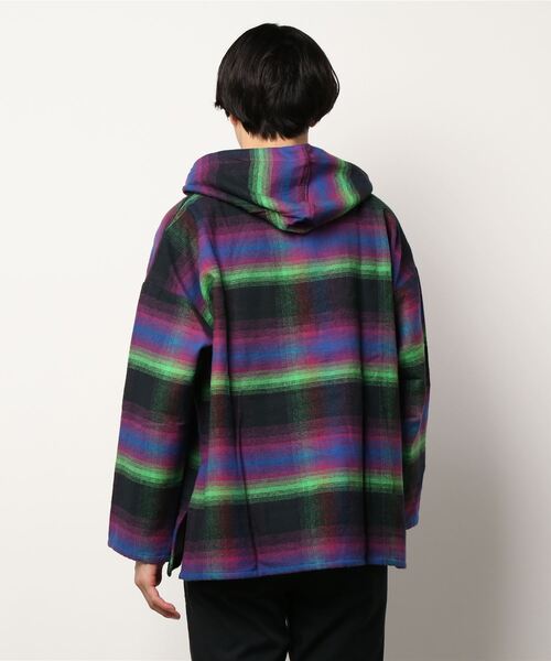 チャイハネ（チャイハネ）の「【チャイハネ】南インドの織り布 チェック柄メキシカンパーカー（パーカー・メンズ・ホワイト/ブラック/パープル・FREE）」の14枚目の写真