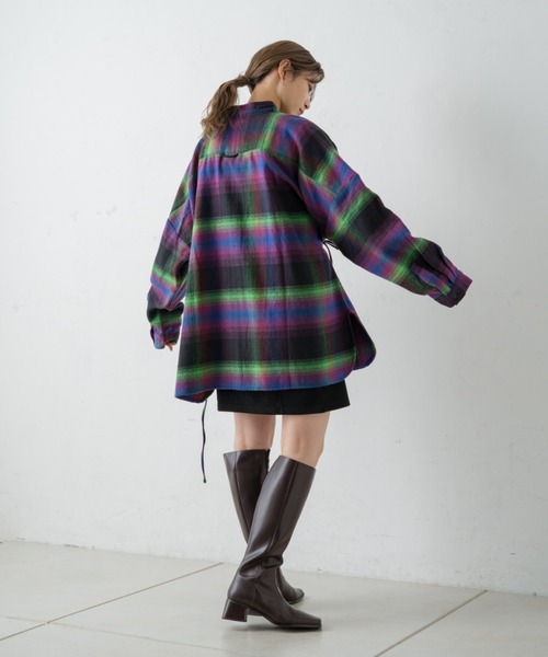 Kastane（カスタネ）の「ネオンチェック起毛アレンジシャツ（シャツ/ブラウス・レディース・ホワイト/ブラック・FREE）」の7枚目の写真