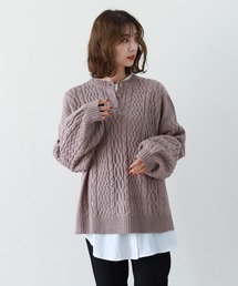 ビッグシルエットケーブル編みニットトップス