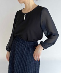 フロントパール袖シアーブラウス