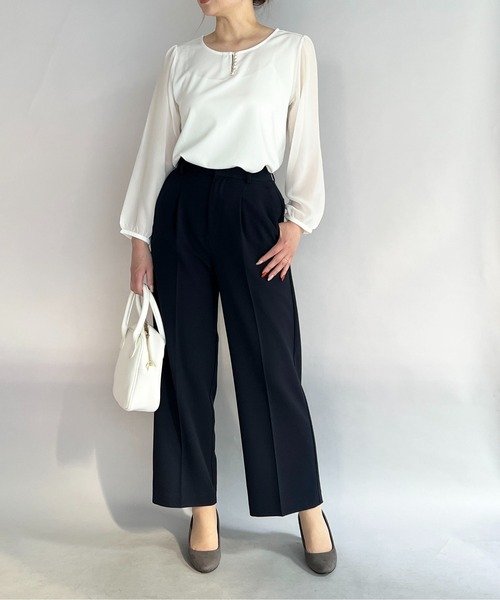 PICCIN（ピッチン）の「フロントパール袖シアーブラウス（シャツ/ブラウス・レディース・ライトグレー/ホワイト/ネイビー・M）」の10枚目の写真