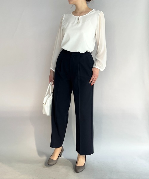 PICCIN（ピッチン）の「フロントパール袖シアーブラウス（シャツ/ブラウス・レディース・ライトグレー/ホワイト/ネイビー・M）」の13枚目の写真