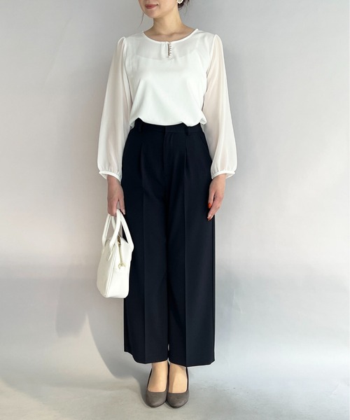 PICCIN（ピッチン）の「フロントパール袖シアーブラウス（シャツ/ブラウス・レディース・ライトグレー/ホワイト/ネイビー・M）」の14枚目の写真