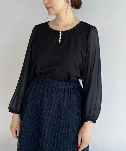 PICCIN（ピッチン）の「フロントパール袖シアーブラウス（シャツ/ブラウス・レディース・ライトグレー/ホワイト/ネイビー・M）」の16枚目の写真