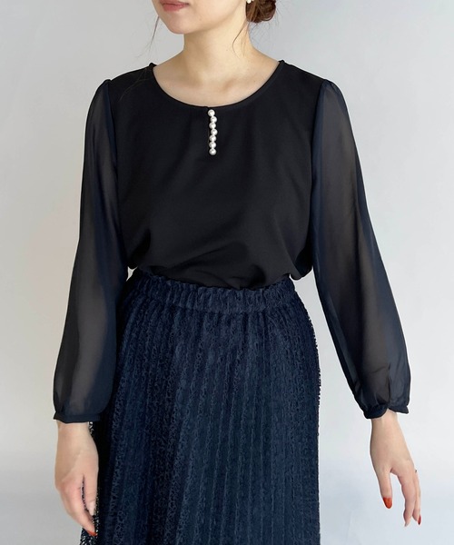 PICCIN（ピッチン）の「フロントパール袖シアーブラウス（シャツ/ブラウス・レディース・ライトグレー/ホワイト/ネイビー・M）」の18枚目の写真