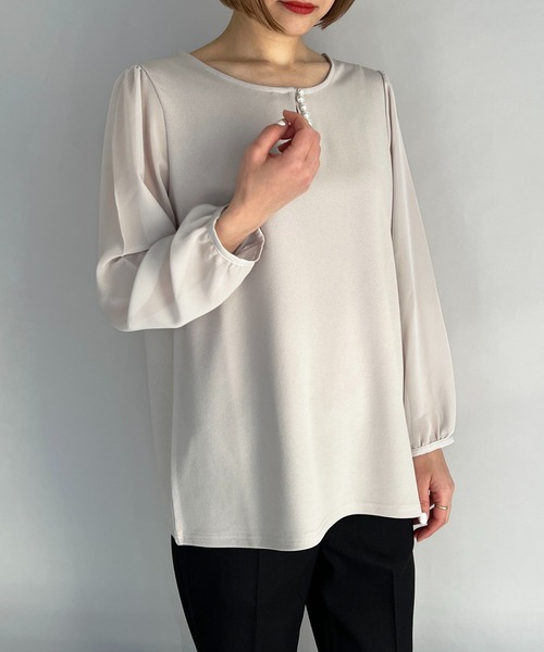 PICCIN（ピッチン）の「フロントパール袖シアーブラウス（シャツ/ブラウス・レディース・ライトグレー/ホワイト/ネイビー・M）」の22枚目の写真