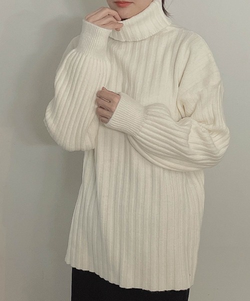 muure（ミュール）の「リブタートルニット（ニット/セーター・レディース・ブラック/ブラウン/アイボリー/ダークブルー・FREE）」の2枚目の写真