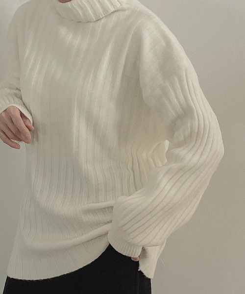 muure（ミュール）の「リブタートルニット（ニット/セーター・レディース・ブラック/ブラウン/アイボリー/ダークブルー・FREE）」の5枚目の写真