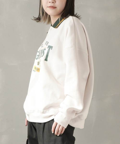 SPINNS(スピンズ)の「【ゆったりシルエット】AGAINSTロゴ ポロシャツスウェット(スウェット・レディース・ブラック/ダークグリーン/ブラウン/ナチュラル・ONESIZE)」の7枚目の写真