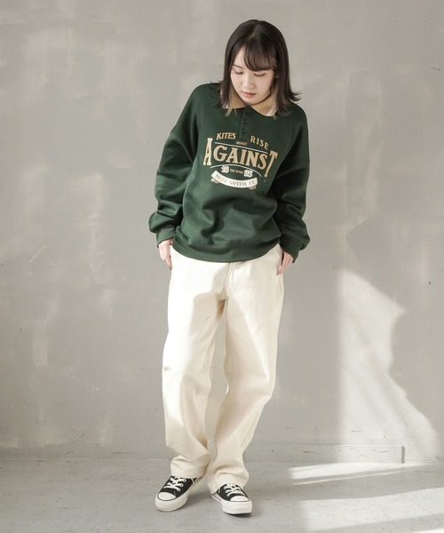 SPINNS(スピンズ)の「【ゆったりシルエット】AGAINSTロゴ ポロシャツスウェット(スウェット・レディース・ブラック/ダークグリーン/ブラウン/ナチュラル・ONESIZE)」の9枚目の写真