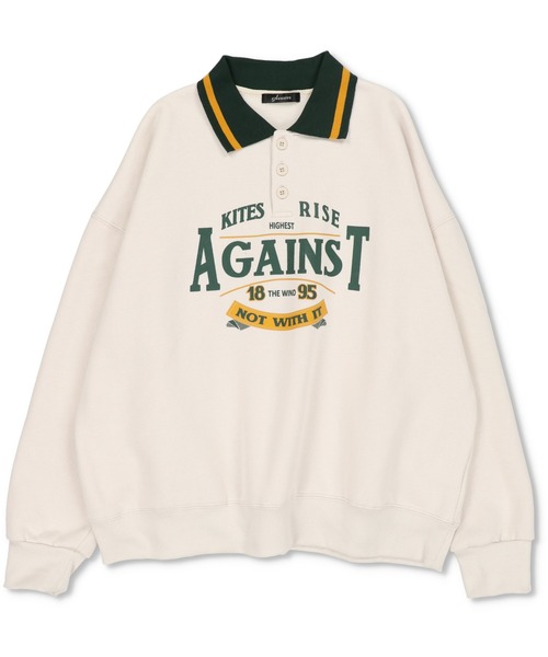 SPINNS(スピンズ)の「【ゆったりシルエット】AGAINSTロゴ ポロシャツスウェット(スウェット・レディース・ブラック/ダークグリーン/ブラウン/ナチュラル・ONESIZE)」の11枚目の写真