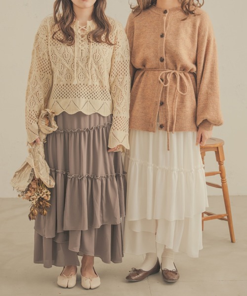 Ambre Neige(アンブルネージュ)の「ランダムティアードスカート/【WEB/EC限定商品】(スカート・レディース・オフホワイト/モカ・FREE)」の7枚目の写真