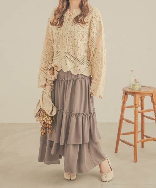Ambre Neige(アンブルネージュ)の「ランダムティアードスカート/【WEB/EC限定商品】(スカート・レディース・オフホワイト/モカ・FREE)」の11枚目の写真