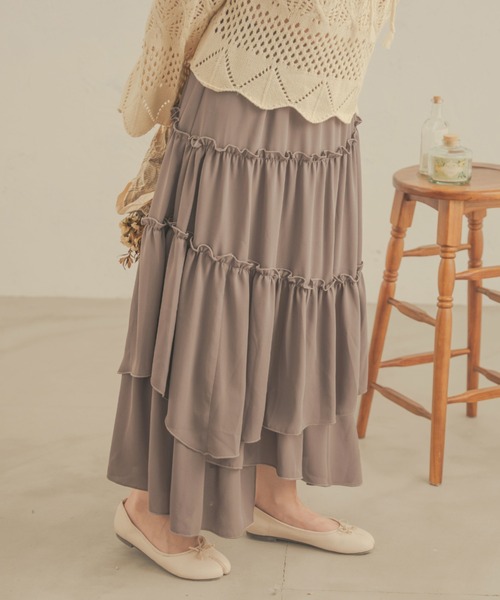 Ambre Neige(アンブルネージュ)の「ランダムティアードスカート/【WEB/EC限定商品】(スカート・レディース・オフホワイト/モカ・FREE)」の9枚目の写真