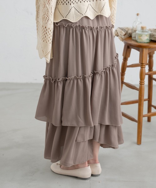 Ambre Neige(アンブルネージュ)の「ランダムティアードスカート/【WEB/EC限定商品】(スカート・レディース・オフホワイト/モカ・FREE)」の16枚目の写真