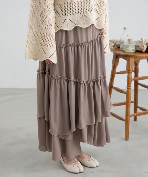Ambre Neige(アンブルネージュ)の「ランダムティアードスカート/【WEB/EC限定商品】(スカート・レディース・オフホワイト/モカ・FREE)」の15枚目の写真