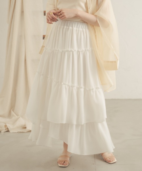 Ambre Neige(アンブルネージュ)の「ランダムティアードスカート/【WEB/EC限定商品】(スカート・レディース・オフホワイト/モカ・FREE)」の13枚目の写真