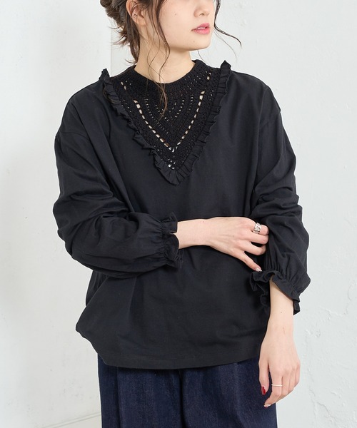 PUAL CE CIN（ピュアルセシン）の「カギ針編み襟カットソー（Tシャツ/カットソー・レディース・ホワイト/ブラック・FREE）」の10枚目の写真